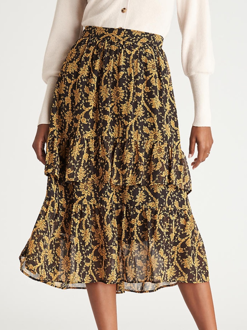 Ann Taylor Tiered Floral Skirt 4 petite